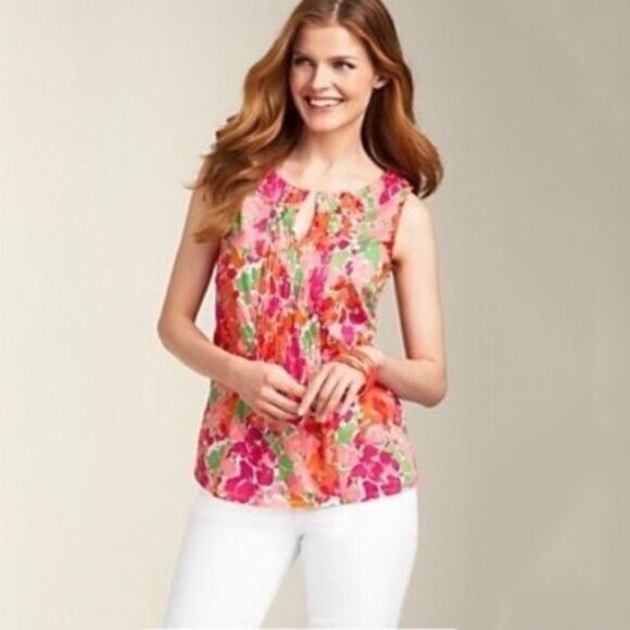 Talbots Floral Sleeveless Blouse Orange Pink - Picture 1 of 7